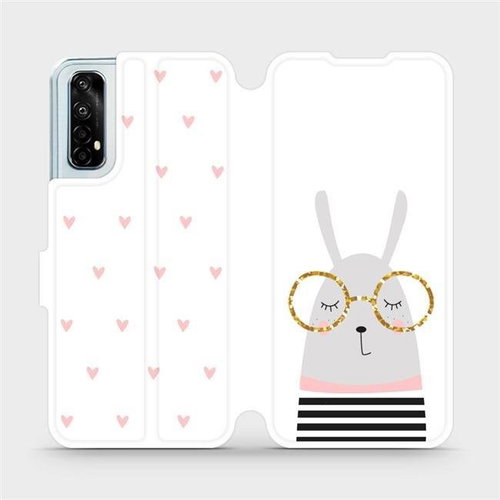 Flip mobile phone case Realme 7 - MH02S Rabbit with glasses and pink hearts - Phone Cover - Main image
