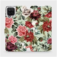 Flipové puzdro na mobil Samsung Galaxy A12 – MD06P Ruže a kvety na svetlo zelenom pozadí - Kryt na mobil