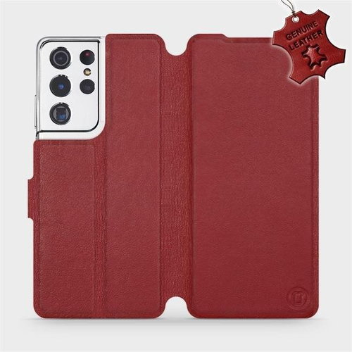 Flip pouzdro na mobil Samsung Galaxy S21 Ultra 5G - Tmavě červené - kožené -   Dark Red Leather - Phone Cover - Main image