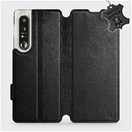 Kožené flip puzdro na mobil Sony Xperia 1 III – Čierne – Black Leather - Kryt na mobil