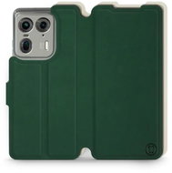 Mobiwear Soft Touch flip book for Motorola EDGE 50 Ultra - Green & Beige - Phone Case