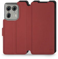 Mobiwear Soft Touch flip book for Motorola EDGE 50 Ultra - Brick & Black - Phone Case