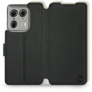 Mobiwear Soft Touch flip book for Motorola EDGE 50 Ultra - Black & Beige - Phone Case
