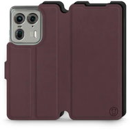 Mobiwear Soft Touch flip book for Motorola EDGE 50 Ultra - Burgundy & Black - Phone Case