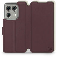Mobiwear Soft Touch flip book for Motorola EDGE 50 Ultra - Burgundy & Beige - Phone Case
