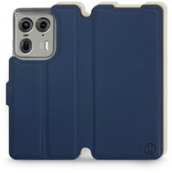 Mobiwear Soft Touch flip book for Motorola EDGE 50 Ultra - Blue & Beige - Phone Case
