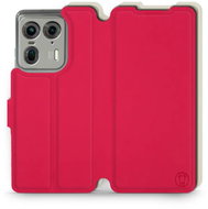Mobiwear Soft Touch flip book for Motorola EDGE 50 Ultra - Red & Beige - Phone Case