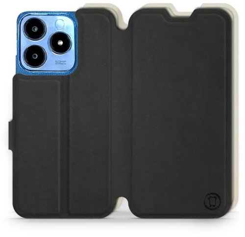 Mobiwear Soft Touch flip book for Realme C63 - Black & Beige - Phone Case - Main image