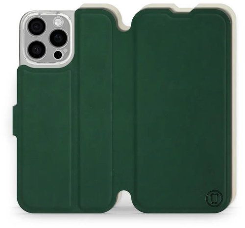 Mobiwear Soft Touch flip book for Apple iPhone 16 Pro Max - Green & Beige - Phone Case - Main image