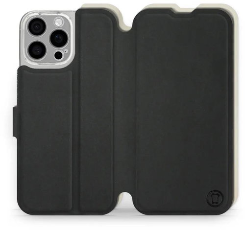 Mobiwear Soft Touch flip book for Apple iPhone 16 Pro Max - Black & Beige - Phone Case - Main image