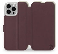 Mobiwear Soft Touch flip book for Apple iPhone 16 Pro Max - Burgundy & Beige - Phone Case
