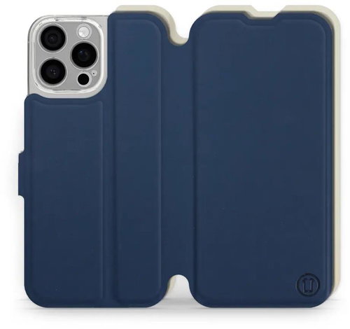 Mobiwear Soft Touch flip book for Apple iPhone 16 Pro Max - Blue & Beige - Phone Case - Main image