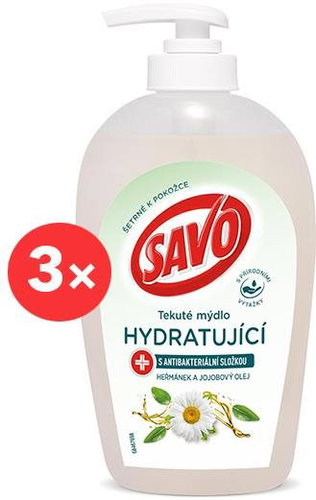 SAVO Liquid Moisturising Soap with Antibacterial Ingredients, Chamomile & Jojoba Oil, 3× 250ml - Liquid Soap - Main image