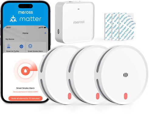 Meross Smart Smoke Alarm - Set 3x MA151 + 1x MSH450 Matter Hub - Rauchmelder - Hauptbild