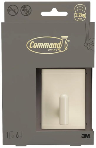 3M Command™ Decor velký kovový háček DCR02BE-EU, světle béžový, 1 háček + 6 pásků - Bathroom Hook - Main image