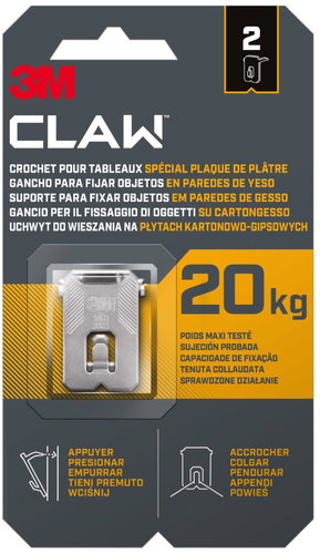 3M™ CLAW™ Manual Crimping Hook for Plasterboard, 2 pcs, 20 kg capacity - Hooks - Main image