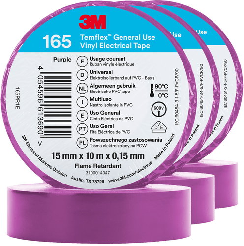 3M Insulating tape Temflex 165, size 15 mm x 10 m x 0,15 mm, colour purple, 3 pcs - Electrical Tape - Main image