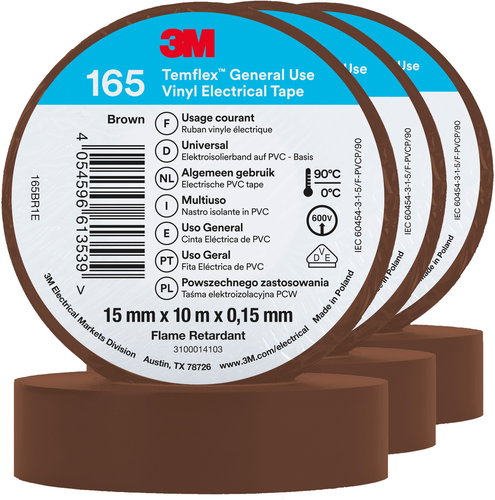 3M Insulating tape Temflex 165, size 15 mm x 10 m x 0,15 mm, colour brown, 3 pcs - Electrical Tape - Main image