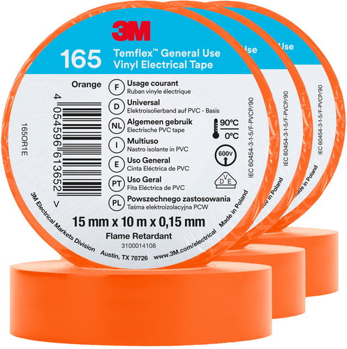 3M Insulating tape Temflex 165, size 15 mm x 10 m x 0,15 mm, colour orange, 3 pcs - Electrical Tape - Main image