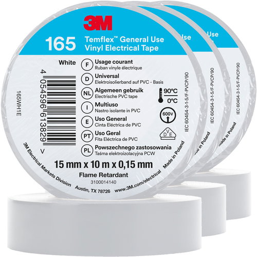 3M Insulating tape Temflex 165, size 15 mm x 10 m x 0,15 mm, colour white, 3 pcs - Electrical Tape - Main image