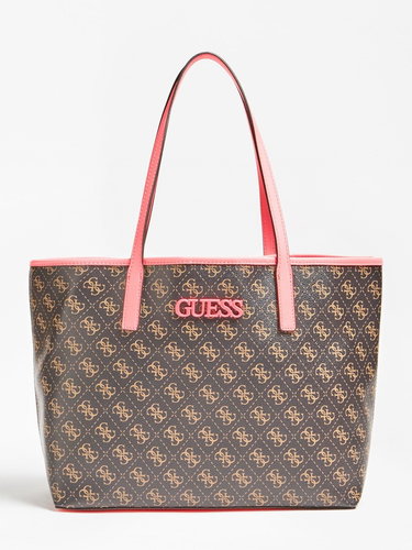 GUESS Vikky Shopper 4g Logo All Over - Brown/Neon Pink - Handbag - Main image