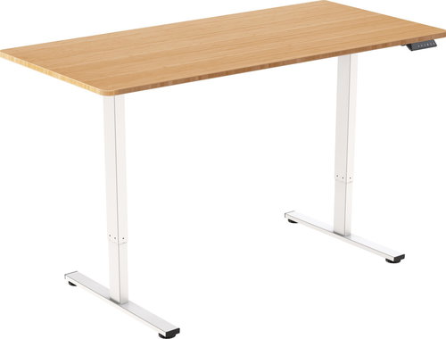 AlzaErgo Table ET2 Core White + Rounded Bamboo Top - Height Adjustable Desk - Main image