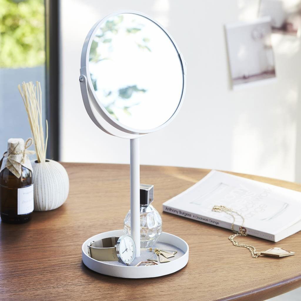 YAMAZAKI Cosmetic Mirror with Bowl Tower 2819 White Makeup