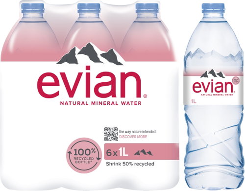 EVIAN Přírodní minerální voda 6× 1l PET - Mineral Water - Main image