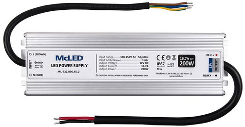 McLED Power supply 200 W, DC12V/16,7A, IP67, aluminium - Power Supply - Main image