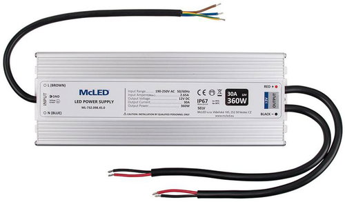 McLED Power supply 360 W, DC12V/30A, IP67, aluminium - Power Supply - Main image