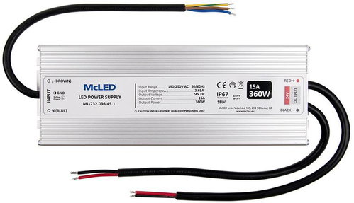 McLED Power supply 360 W, DC24V/15A, IP67, aluminium - Power Supply - Main image