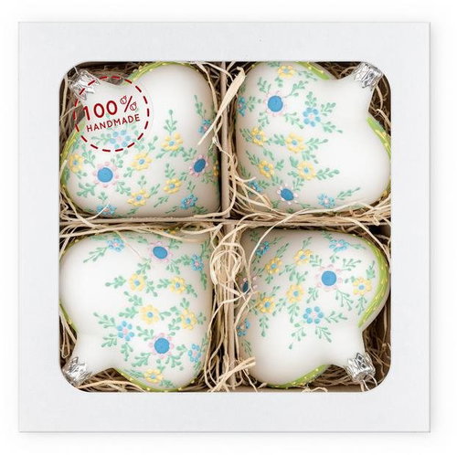 Nastrom - White glass hearts with green painting, 4pcs - Decoration - Main image