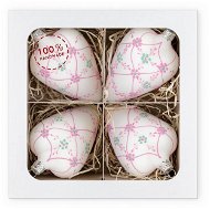 Nastrom - White glass hearts oblong with pink painting, 4pcs - Decoration