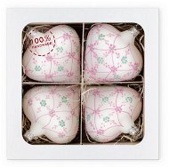 Nastrom - White glass hearts with pink painting, 4pcs - Decoration