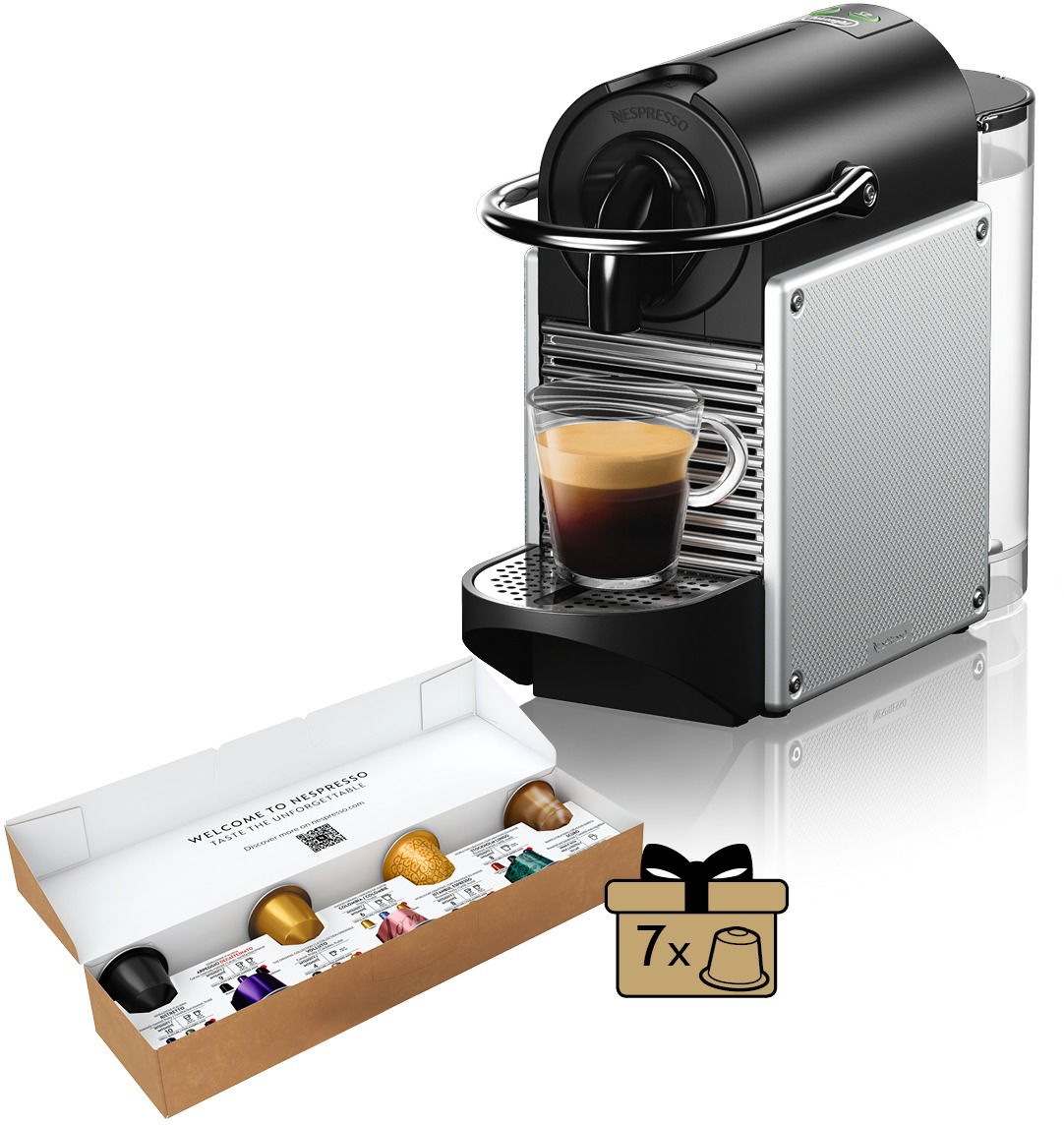 NESPRESSO De Longhi Pixie Electric Silver EN124.S Coffee Pod