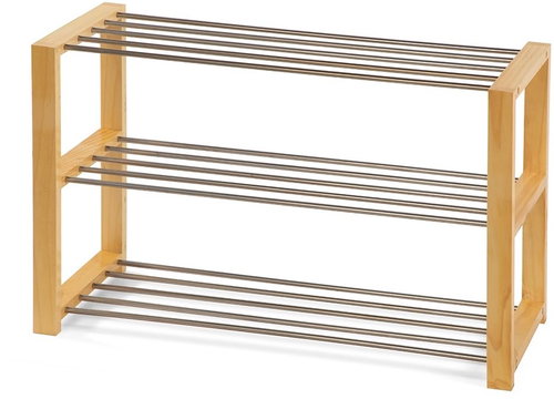 Cheapest furniture Ponzor 3 Shoe rack, natural/metal - Shoe Rack - Main image