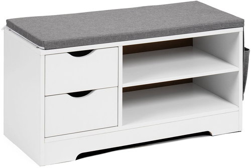 Cheapest furniture Orvi Shoe rack with seat, white/gray fabric - Bench - Main image