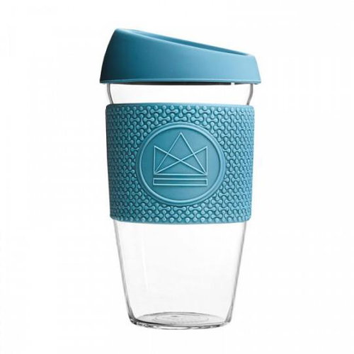 Neon Kactus Glas Kaffeebecher 450 ml blau - Trinkbecher - Hauptbild