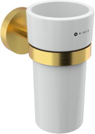 Nimco Unix brushed gold stainless steel toothbrush holder with ceramic tumbler, no-drill - Toothbrush Holder