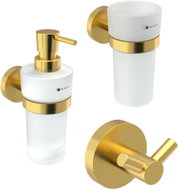 Nimco bathroom accessory set (dispenser, toothbrush holder and double hook) glass, no-drill Unix gol - Bathroom Accessory Set