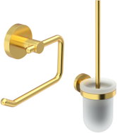 Nimco Unix toilet accessory set (toilet brush and toilet roll holder) glass, no-drill, brushed gold - Bathroom Accessory Set