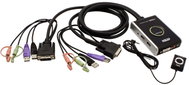 ATEN Mini KVM (USB, DVI-D, Audio) 2:1 USB, integrované kabely (CS682) - Toggle Switch