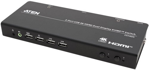 ATEN KVM přepínač (USB , 2× HDMI 4K@60Hz) 2:1, 2× HDMI, USB, audio extraktor - Toggle Switch - Main image