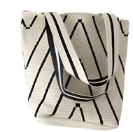 ANNAM Knitted shoulder bag beige, black lines 32 × 31 cm - Handbag