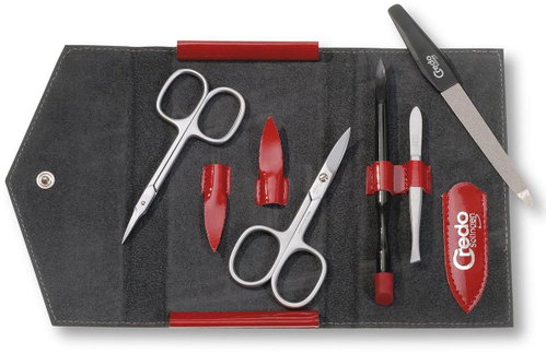 Credo Solingen Women's leather manicure set "Fire" 83420 red - Manicure Set - Main image
