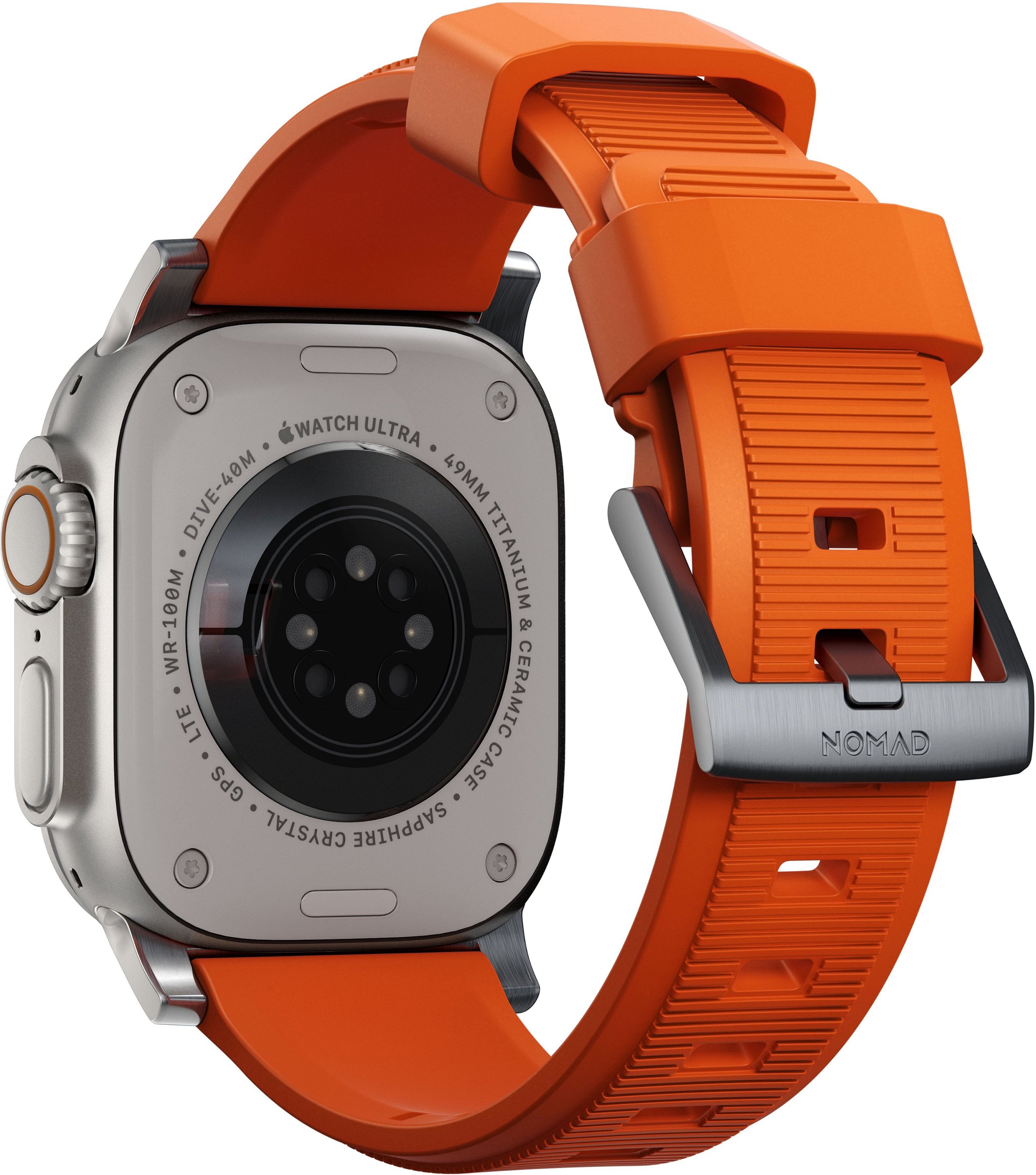 Nomad Rugged Strap Orange/Silver Apple Watch 42/44/45/Ultra 49mm