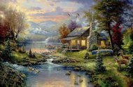 Norimpex Mountain cottage by the lake 30 × 40 cm - Diamond Painting