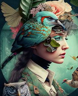 Norimpex Girl with bird 30 × 40 cm - Diamond Painting