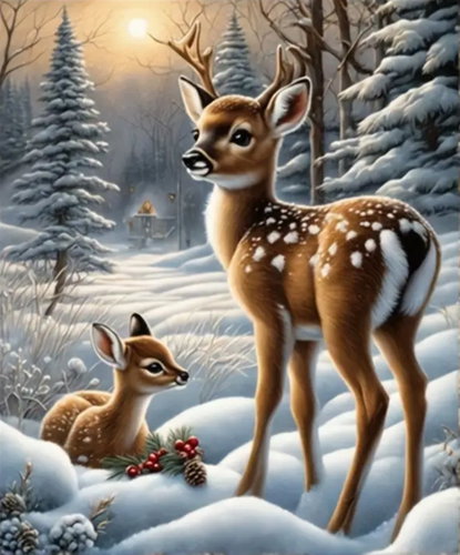 Norimpex Carousels in the snowy forest 30 × 40 cm - Diamond Painting - Main image