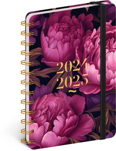 NOTIQUE Spiral 18-month diary Petito - Purple flowers 2024/2025, 13 × 18 cm - Planner - Main image